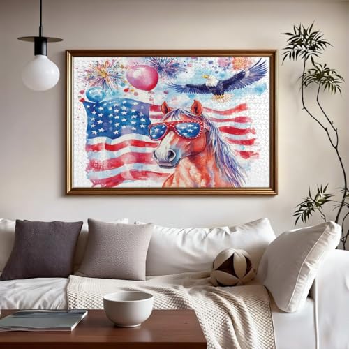Rompecabezas de caballo de 1000 piezas: madera y motivos americanos 5