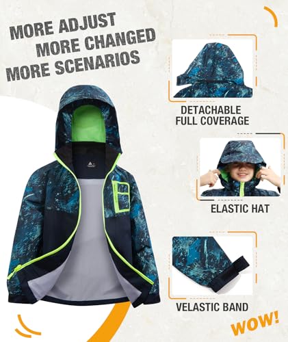 SWISSWELL Kid's Rain Jacket Youth Boys and Girls Lightweight Waterproof with Detachable Hooded Raincoat for Hiking Fishing School3