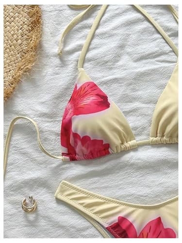 SOLY HUX Floral Print Bikini Sets for Women Halter Triangle High Cut Bathing Suit Two Piece Swimsuit3