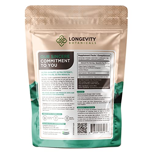 Longevity Botanicals Lion's Mane + Chaga Ultra Mushroom Extract Powder Immune And Digestive Support #TOP6