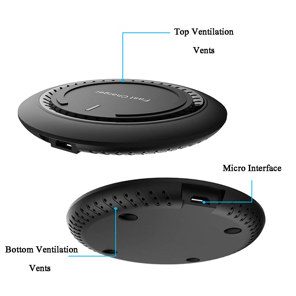 Caricatore Wireless Ricarica 10W Wireless Compatibile S9/S9 +/S8/S8 +/Nota 8, 7.5W Caricabatterie Wireless Compatibiler Apple iPhone XS/XS Max/XR/X/8/8 Plus e 5W Standard Ricarica, Black