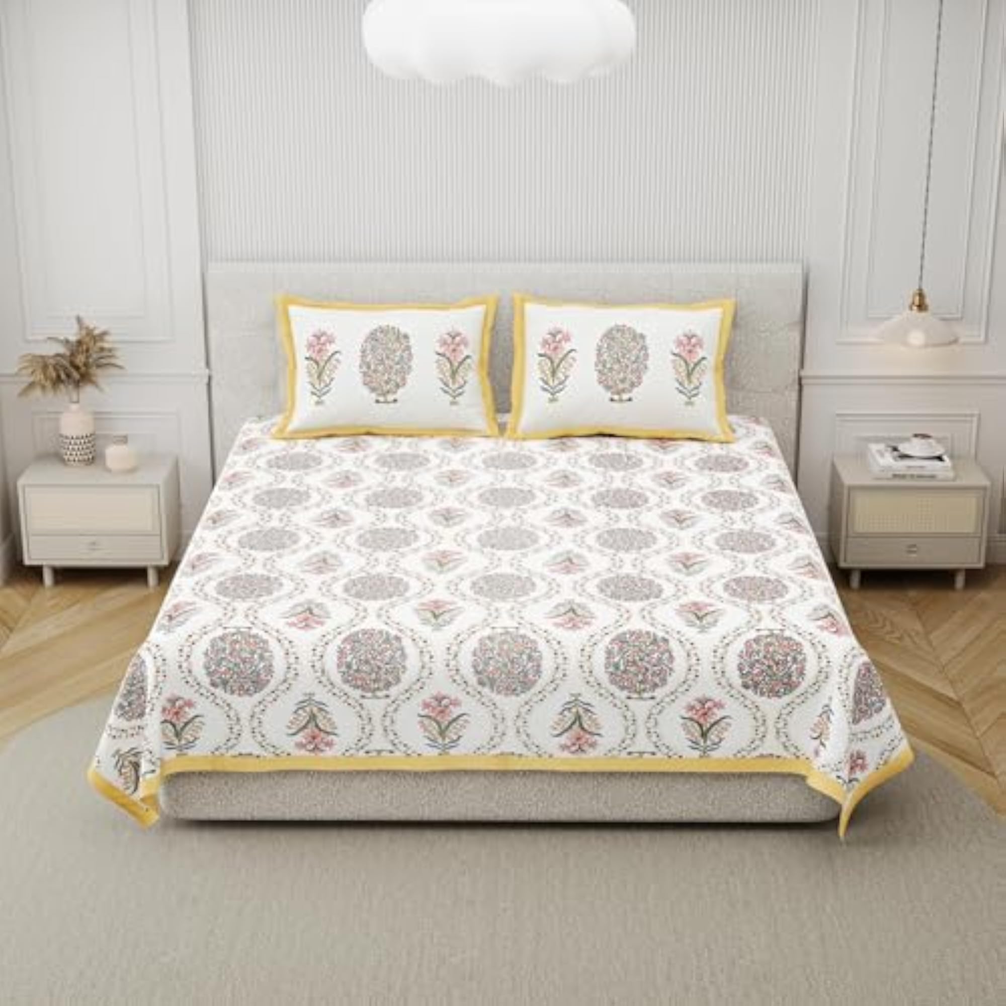 300 TC 100% Cotton King Bedsheet with 2 Pillow Covers