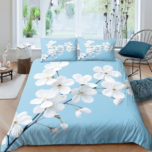 Housse de couette imprimée 3D fleurs blanches IOFEER parure de lit double polycoton - 2