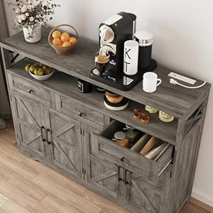 Farmhouse Buffet Cabinet with Drawers, Sideboard with Storage, Kitchen Pantry Cabinet Hutch, Wood Coffee Bar Station Cabinet for Kitchen, Dining Room, Livingroom, 52" L Rustic Grey Farmhouse Buffet Cabinet with Drawers Sideboard with Storage Kitchen Pantry Cabinet Hutch Wood Coffee Bar Station Cabinet for Kitchen Dining Room Livingroom 52 L Rustic Grey