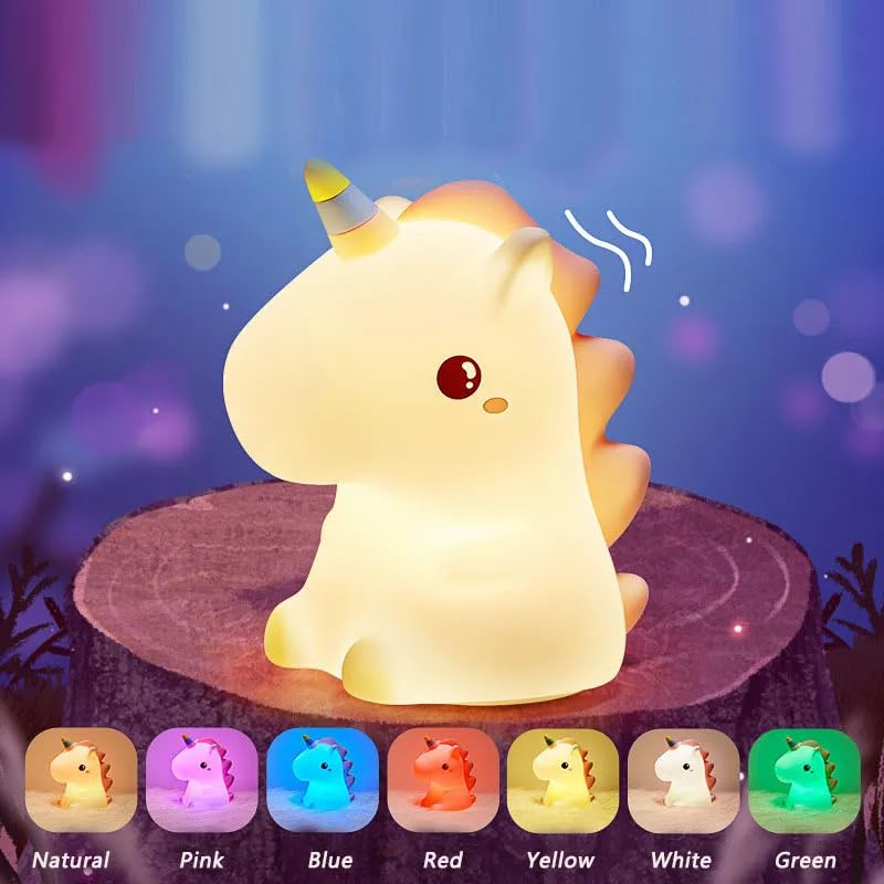 Image of Kiditos Silicone Sitting Unicorn Night Lamp Rechargeable Cute Lamp with 7 Colors Mode Night Lights for Bedroom Nursery and Study Desk Decorative (Unicorn)