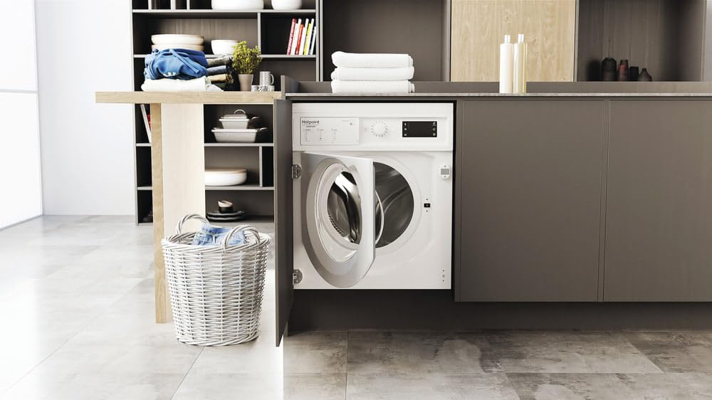 Hotpoint - BIWMHG81485EU Lave-linge Hublot Encastrable - Capacité 8kg - Chargement Frontal, 1400 tr/min - Programme Anti-tache 100, Départ Différé 1-24h - Classe Énergétique B - Blanc