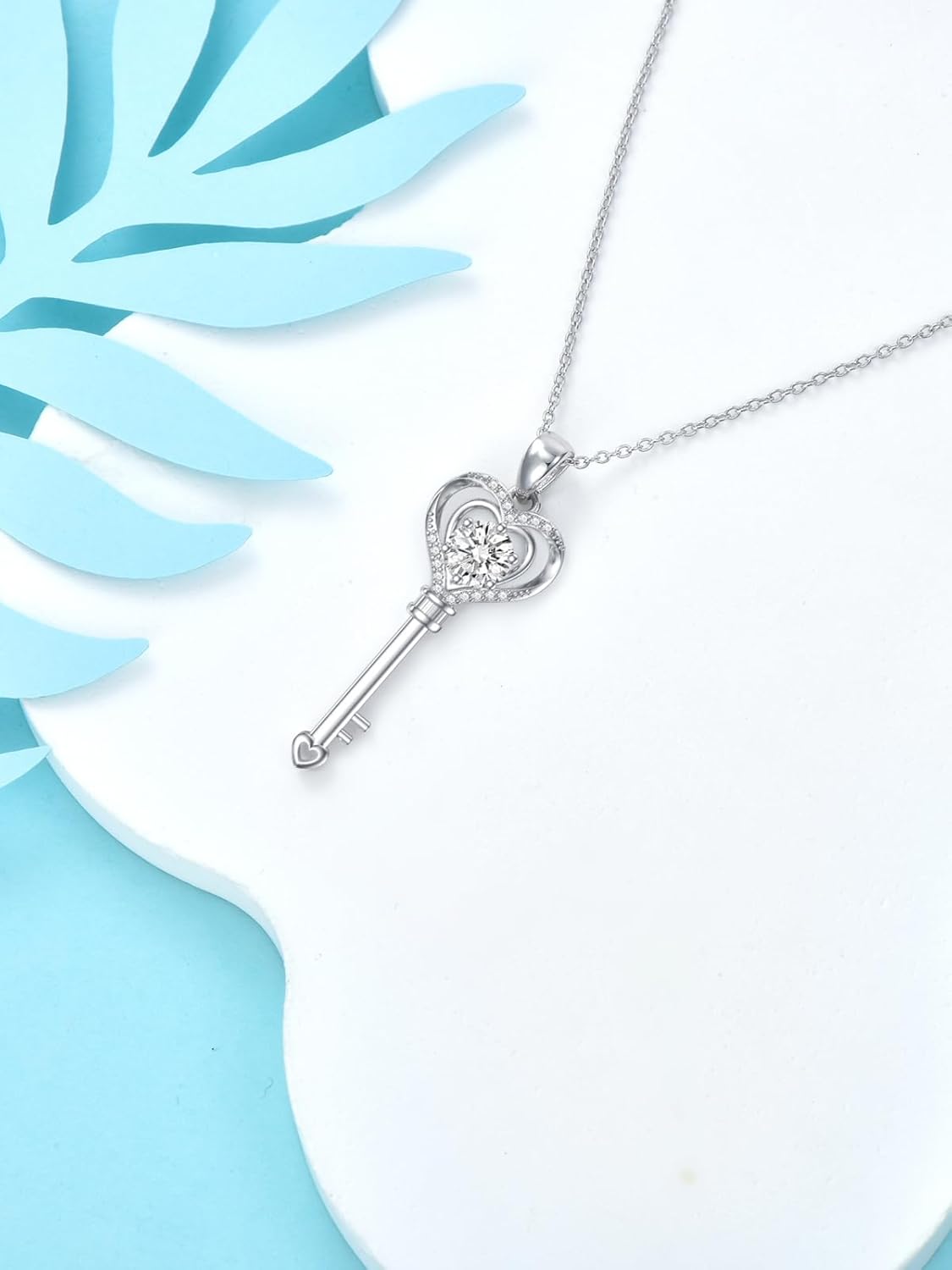 ZBA Natural Diamond Key Necklace for Women 18K Gold Plated Sterling Silver Key Pendant Love Heart Necklace Fine Jewelry Christmas Gifts for Her Wife(Color F-G/Clarity I1-I2) - Image 6