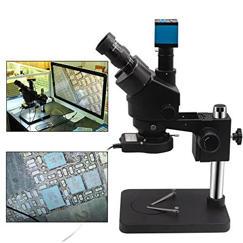 Microscope 7X-45X Trinocular Microscope Continuous Zoom Black Simul Focal Stereo Microscope Adjustable LED Light 14 38MP 21MP H_DMI Camera(16MP Camera)