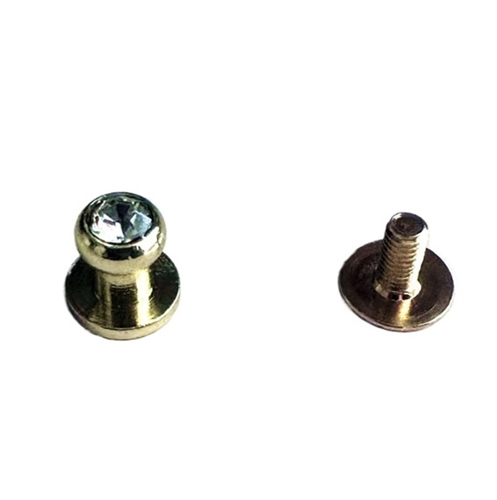 Remaches de cristal metálico dorados de cabeza de monje con diamante para artesanía en cuero