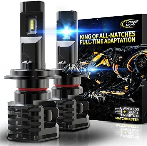 Cougar Motor H7 LED Headlight Bulb, 12000LM Noiseless 6500K Cool White All-in-One Conversion Kit Direct Installation, Halogen Replacement