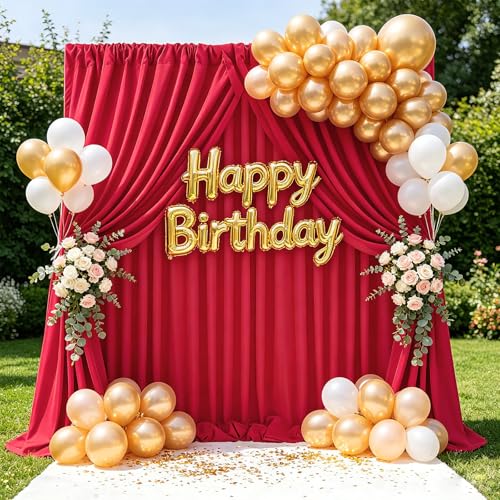Image of Red Backdrop Curtains 30ft x 8ft: Polyester Photography Backdrop Drapes - Wedding Party Christmas Backdrop Decorations