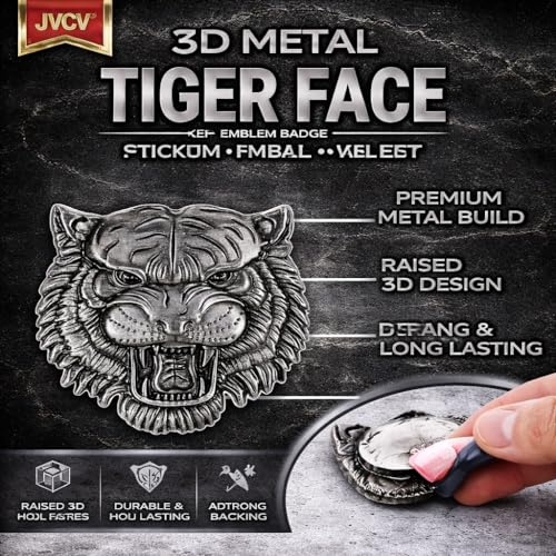 Image of JVCV 3D Metal Tiger Sticker Chrome Logo Decal Emblem Badge for All Cars Bikes Laptops Headphones Helmets Home Office Accessory (Tiger, Silver)