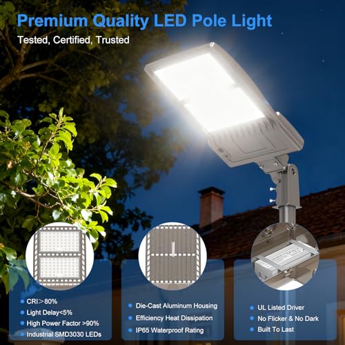 450W LED Parking Lot Light 67500LM 5000K Outdoor Street Area Lighting with Dusk to Dawn Photocell LED Pole Lights 100-277V IP65 Waterproof Commercial Shoebox Light Slip Fitter for Roadway, ETL by YELLORE - Image 5