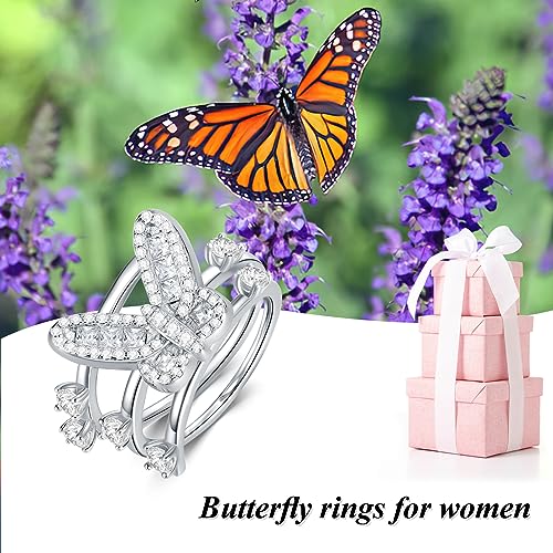 Image of Bee /Butterfly /Mustard Seed /Hummingbird /Cat /Rainbow Adjustable Ring for Women 925 Sterling Silver Spoon Rings for Women Size Fits Most People