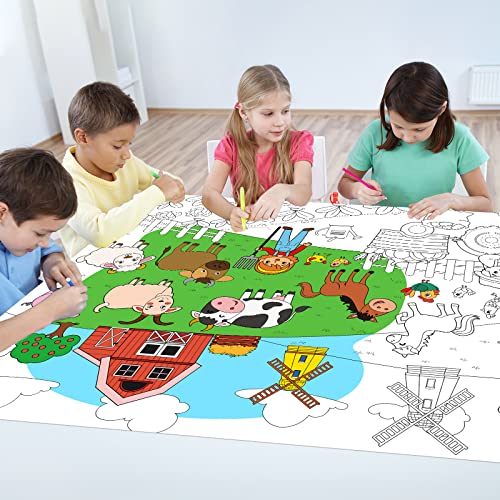 Image of Farm Giant Coloring Poster for Kids Large Coloring Tablecloth Animals Drawing Roll Paper Books Sheets Page Huge Table Cover Art Crafts for Wall Classroom Home Gift Birthday Party Supplies Decoration