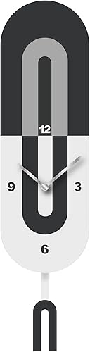 Reloj de pared de péndulo ovalado vertical clásico, moderno, blanco, negro y gris claro, MDF, 18.3 x 5.7 x 1.8 pulgadas, con caja de regalo blanca