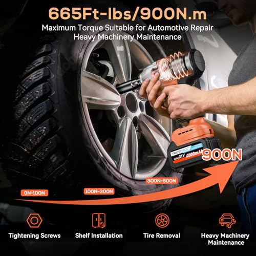 Protmex Cordless Impact Wrench - 665Ft-Ibs (900N.m) 1/2 inch Impact Driver, 21V Power Brushless Impact Gun with 2×4.0Ah Battery 5 Sockets 8 Drill 6 Screws, Impact Wrenches for Wheel Nuts/Car/Tyres 2 Protmex Cordless Impact Wrench - 665Ft-Ibs (900N.m) 1/2 inch Impact Driver, 21V Power Brushless Impact Gun with 2×4.0Ah Battery 5 Sockets 8 Drill 6 Screws, Impact Wrenches for Wheel Nuts/Car/Tyres - Image 2