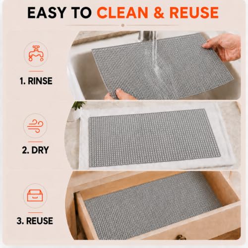 Image of Ash & Roh - Anti Slip Drawer Mat for Shelf and Shelves, Strong and Durable Non-Adhesive Grip Liner Mat for Bedroom Wardrobe Cabinet and Kitchen Place mats (Gray (30x500))