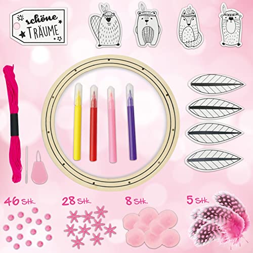 Creanino Traumfänger Bastelset für Kinder | Dream Catcher Kit | Mädchen Bastelset (Pink)