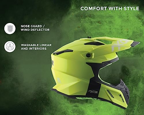 Image of Axor X Cross ISI ECE DOT Certified Full Face Dual Sport Peak Off Road Helmet for Men and Women Neon Yellow Green L