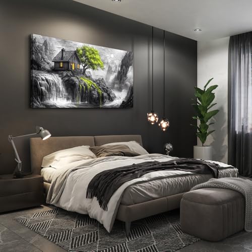 ERQINHUA Black And White Wall Painting Canvas Wall Art For Living Room Wall Decor For Bedroom Office Decoration Green Tree Landscape Pictures Artwork Modern Inspiration Posters Home Decor 20"X40"