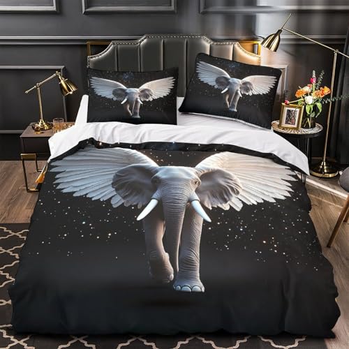 Housse de couette éléphant volant 3D microfibre lit simple 140x200 - 2