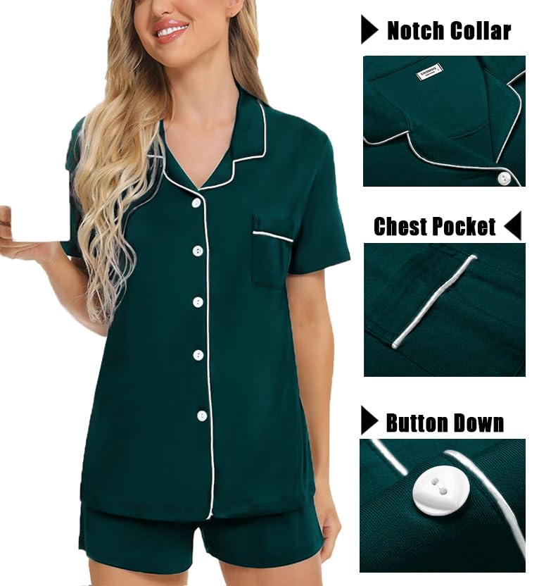 Image of SWOMOG Womens 3pcs Button Down Pajamas Set Short Sleeve Sleepwear Bride Pj Lounge Set with Long Pants