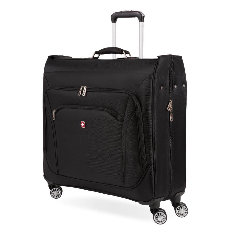 SwissGear 7895 Premium Garment Bag with Spinner Wheels Amazon Exclusive Bonus Hanging Feature 24-Inch Luggage - Black