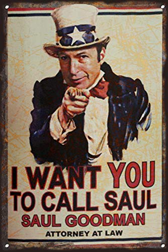 Saul Goodman's World's Greatest Lawyer Vintage Tin Sign Breaking Bad Merchandise Metal Sign Metal Decor Wall Sign Wall Decor Door Plaque TIN Sign for Home 8x12 Inches Gift for Parents, Friends