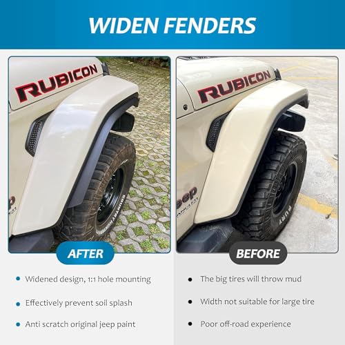 Front & Rear Fenders Compatible with 2018-2024 Jeep Wrangler JL JLU Unlimited Rubicon Off-Road Widened Wheel Fenders (Fit High Wheel Arches) by Z8 - Used condition - Image 4