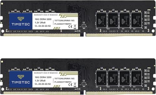 Timetec 32GB �L�b�g (2x16GB) DDR4 3200MHz (PC4-3200AA) PC4-25600 UDIMM �f�X�N�g�b�vRAM ? 288�s�� 1.2V CL22 �m��ECC�A���o�b�t�@�[�hDIMM���������W���[�� �A�b�v�O���[