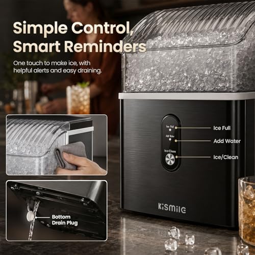 Image of Kismile Nugget Ice Maker Countertop, 35Lbs /24H Pebble Ice Maker with Chewable Pellet ice, First Ice in 7 Mins, Self-Cleaning Ice Machine with Removable Basket for Home & Kitchen(Black)