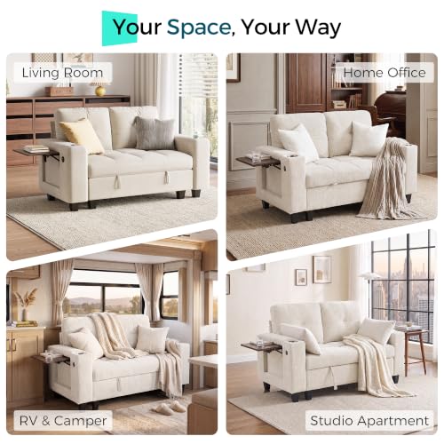 Image of LINSY HOME Loveseat Sofa with Storage, Chenille, Beige