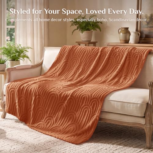 Image of BEDELITE Burt Orange Boho Fleece Fall Throw Blanket for Couch, 50x60 Inches | Fluffy Fall Blanket for Sofa Bed Dorm Room Decor, Luxury Soft Cozy Plush Fuzzy Fleece Blankets Gift for Women, Lightweight