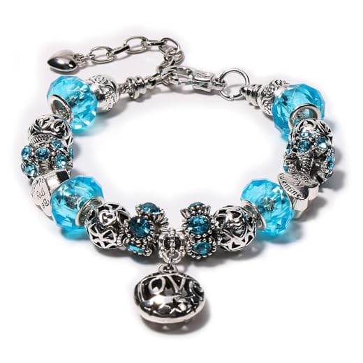 AICase Pulseira de pingente para mulheres/Bracelete banhado a prata joias presentes com contas, berloques e pulseira de corrente de cobra ajustável, para mulheres, mãe dela