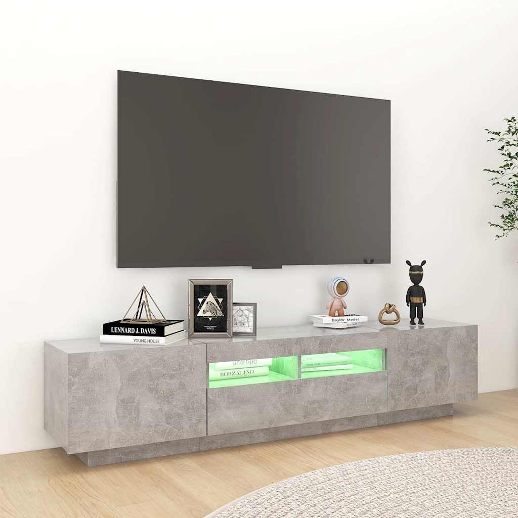 Meuble TV avec lumières LED Gris béton 180x35x40 cm Meuble Télé Table de Télévision, Console TV Armoire de Télé pour Salon, Chambre à Coucher -A