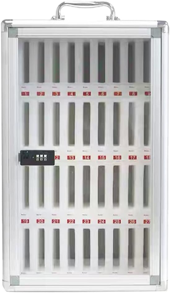 Mobile Phone Storage Locker - 24 Slots Classroom Cabinet with Handle, Wall-Mounted Organizer for School & Office, Silver Color, Secure Mobile Phone Holder
