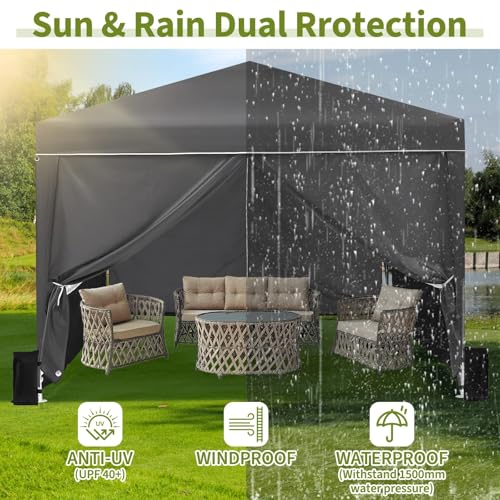 10x10 Pop Up Canopy with 4 Sidewalls, Outdoor Portable Instant Canopy Tent, Outdoor Canopy, Waterproof Pop Up Tent, Versatile Gazebo for Camping, Outdoor Parties, Backyard,Beach Activities,Grey - Image 5