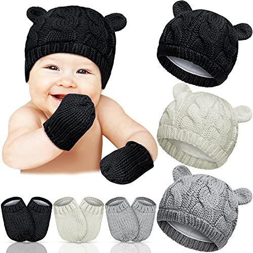 6 Pieces Baby Hats And Mitten Set Winter Newborn Unisex Beanie Hat Knitted Gloves Warm Cap Infant Toddler For Boys Girls 6 To 18 Months (Null) #TOP22