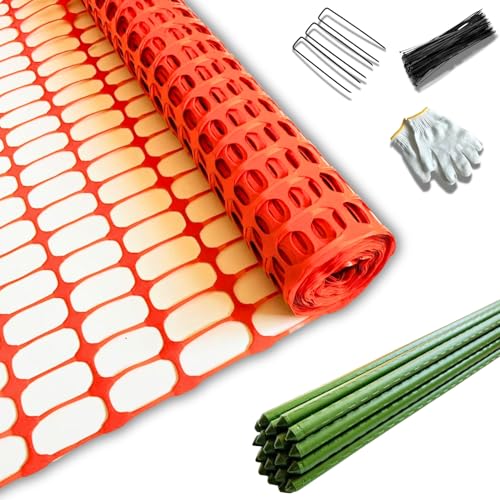 PotatoLife Plastic Fence Extra Strength with Stakes 40 x 100 Roll (Orange 40 x 100)