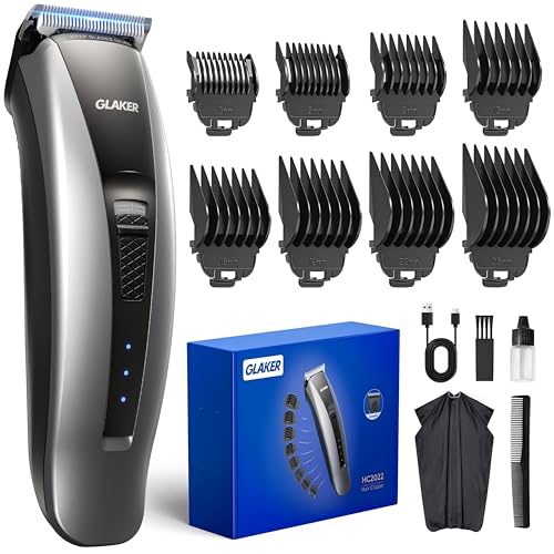 GLAKER Máquina de Cortar Pelo Profesional,3 EN 1 Inalámbrico Hombre con Cuchilla T&U,13 Peines-guía 18 Ajustos de Longitud 300 Mins de Autonomía Para Uso de Hogar y Peluquería