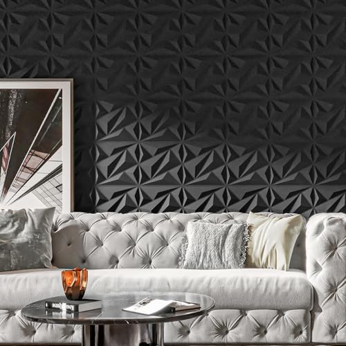 Art3dwallpanels 33 Pack 3D Wall Panel Diamond for Interior Wall Décor, PVC Flower Textured Wall Panels for Living Room Lobby Bedroom Hotel Office, Black, 12''x12'' Cover 32.Sq.Ft. - Image 5