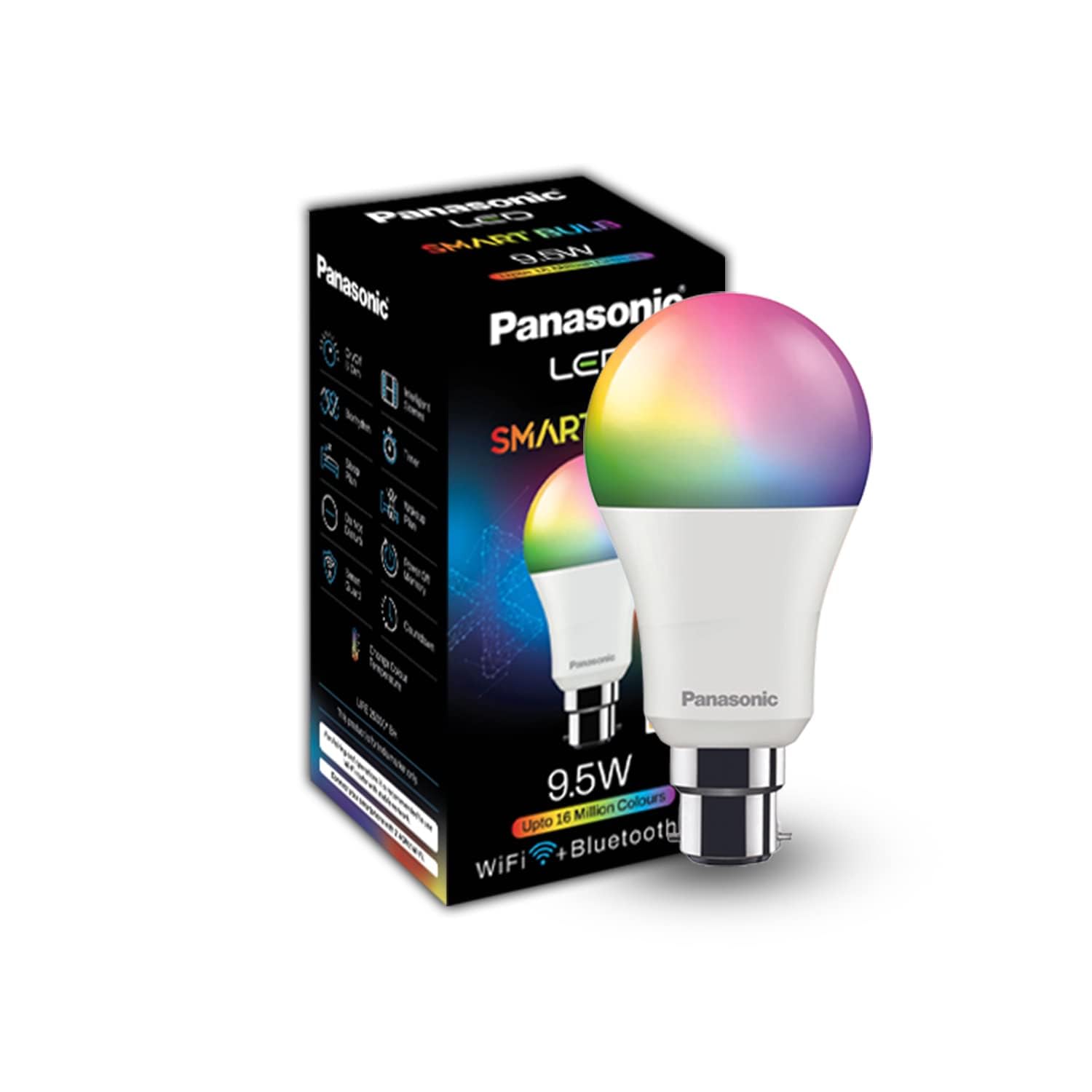 Panasonic LED 9.5W 5CH Smart Bulb with Music Sync function Compatible with Alexa and Google Home (Wifi + Bluetooth), 16 Millions B22 Smart Bulb (Multicolor)