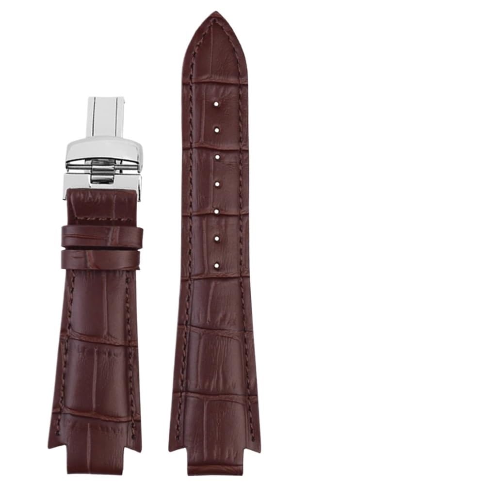 AMAUPCKCA 24x14mm Convex End Genuine Leather Watchband 1853 For Tissot T60 Strap L875/975K Men Women Watch Belt Butterfly Clasp Bracelet(Brown A SK)