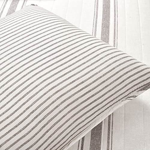 Image of Lush Decor Farmhouse Stripe Reversible Cotton Quilt King Size 3 Piece Set Gray - Farmhouse Bedding Set King Quilt - Striped Bedding