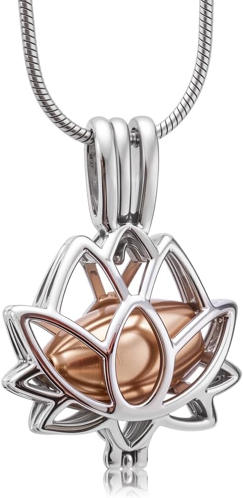 Cremation Jewelry Lotus Flower Urn Necklaces Ashes Stainless Steel Memorial Ash Pendant Necklaces Jewelry Memory of Lost Loved for Men Women Gifts