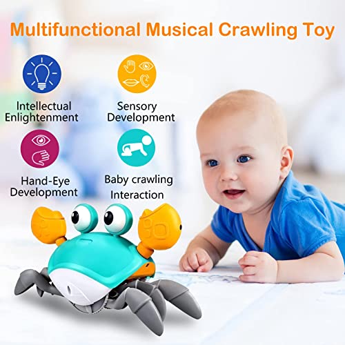 Plnmlls Crawling Crab Baby Toy，Tummy Time Baby Toys With Music And Led Light Will Automatically Avoid Obstacles, Build In Rechargeable Battery For Toddler Interactive Development Toy #TOP1