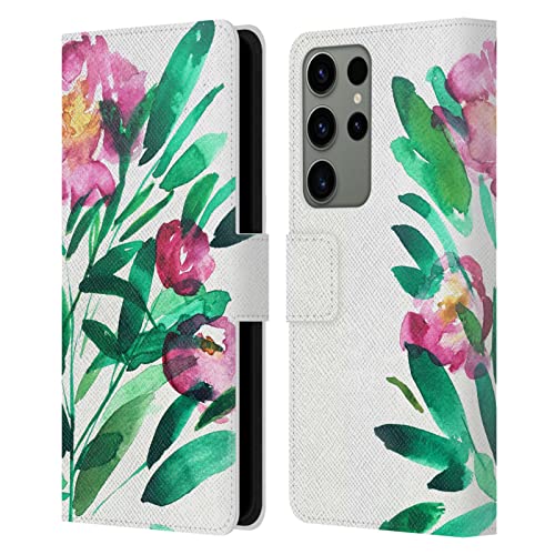 Étui portefeuille Samsung S23 Ultra anti-rayure motif pivoines