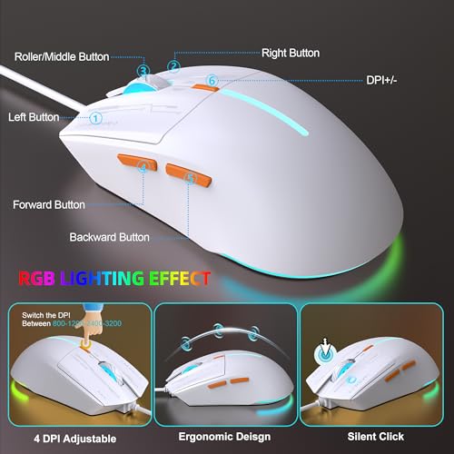 Snpurdiri Wired Keyboard and Mouse Combo,81 Keys Compact Mechanical Keyboard,Retro Round Keycaps Orange Backlit Gaming Keyboard for Laptop,Easy to Carry on Business Trip(Yellow Orange White) by Snpurdiri - Image 4