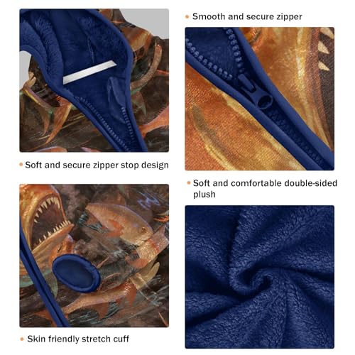 Angry Fish Pattern Print Design Toddler Fleece Jacket Girl Boys Hooded Fleece Jacket Coat Warm Outwear Zip-up 3-10T3